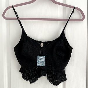 Free People Intimately Black Peplum Lace Crop (L)